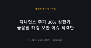 지니언스 주가 상한가와 금융 해킹 이슈로 급등한 모습
