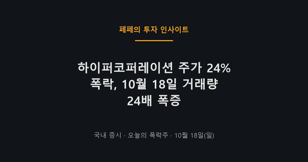 하이퍼코퍼레이션 주가 변동과 10월 18일 폭락 차트