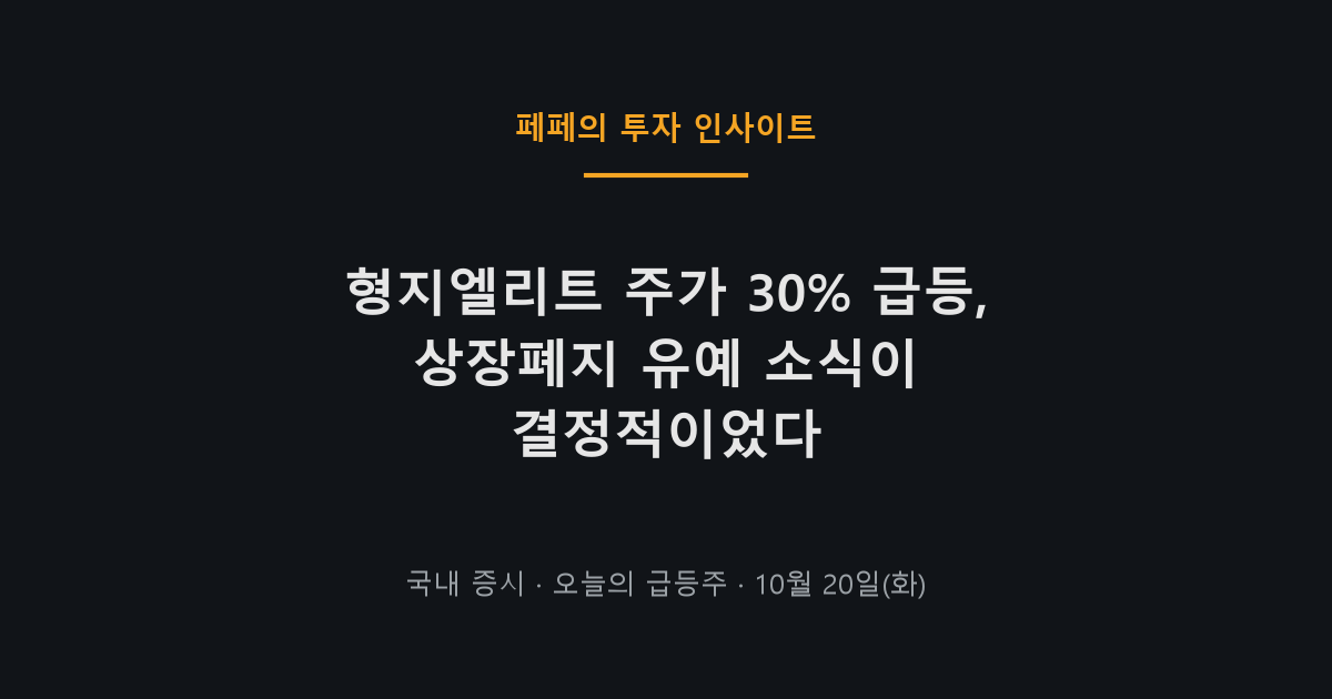형지엘리트 주가 급등 차트와 상장폐지 유예 뉴스
