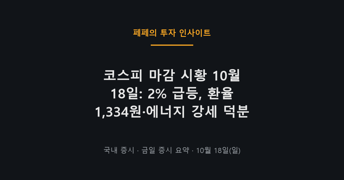 코스피 마감 시황 10월 18일 환율 에너지주 상승