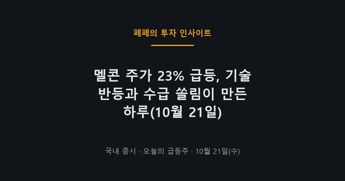 멜콘 주가 2026년 10월 21일 급등 차트 이미지