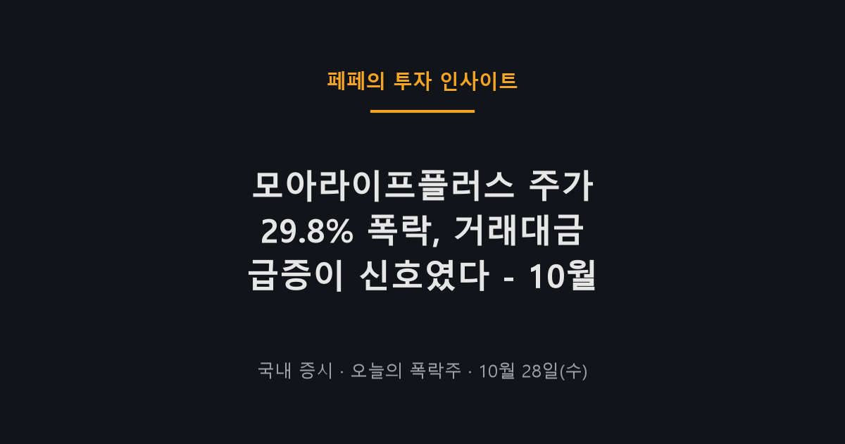 모아라이프플러스 주가 급락 차트, 10월 28일 폭락 원인 분석