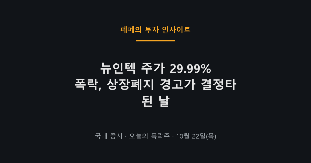 뉴인텍 주가 급락과 상장폐지 위기 관련 뉴스 차트