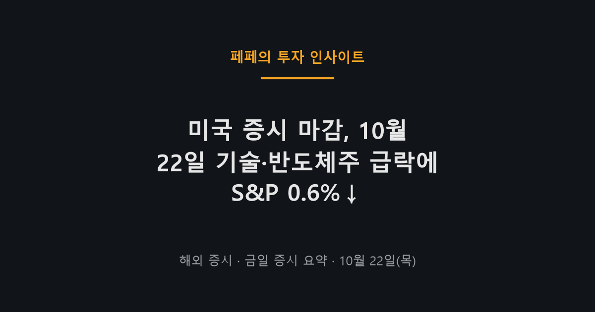 미국 증시 마감 시황, 2026년 10월 22일 기술주 하락