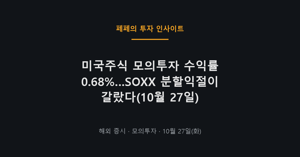 미국주식 모의투자 수익률 0.68%와 SOXX 분할익절 차트