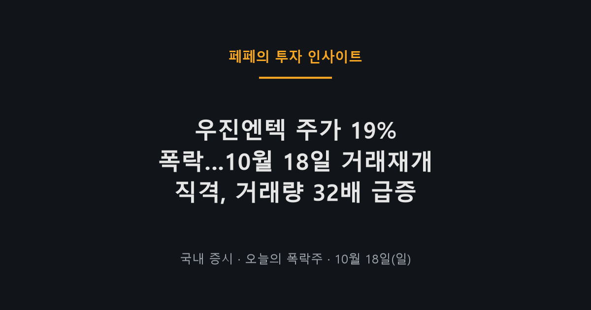 10월 18일 우진엔텍 주가 급락 차트와 거래량 변화